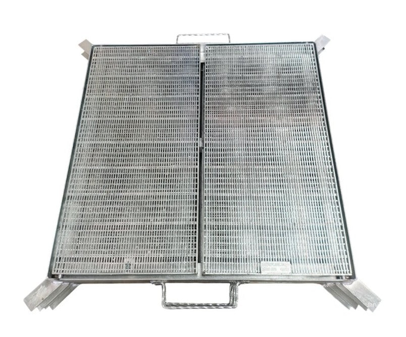 Heavy Duty Galvanised Linear Heelguard Grate and Frame 920mm X 920mm X 50mm | Centre Hinged and Open